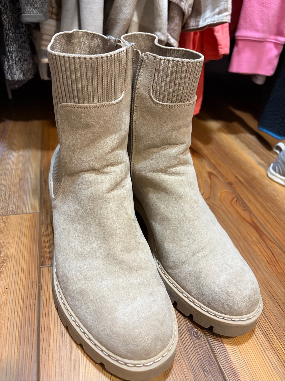 No Boundaries Beige Knit-Top Platform Ankle Boots